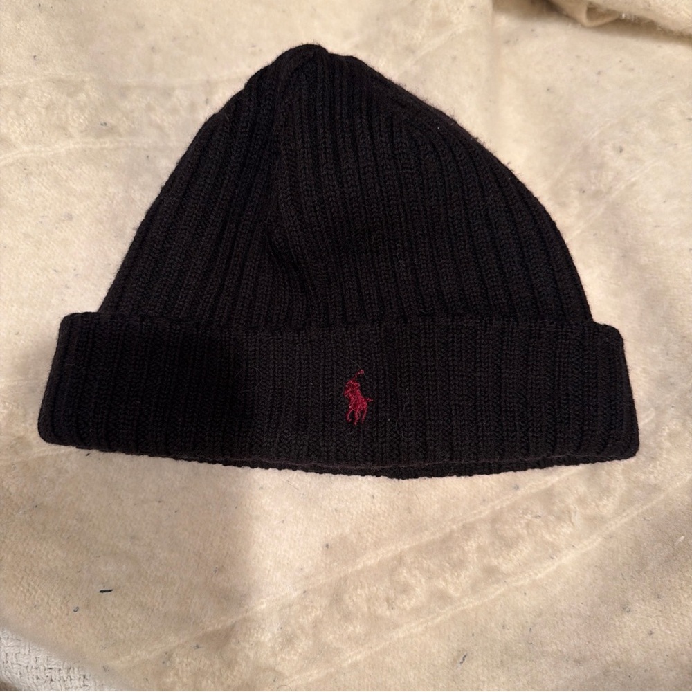 Polo by Ralph Lauren Black Beanie with Red Logo